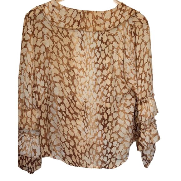 Hester & Orchard Blouse Womens Size Small Animal Print Brown Ruffled Peasant New - Picture 5 of 11